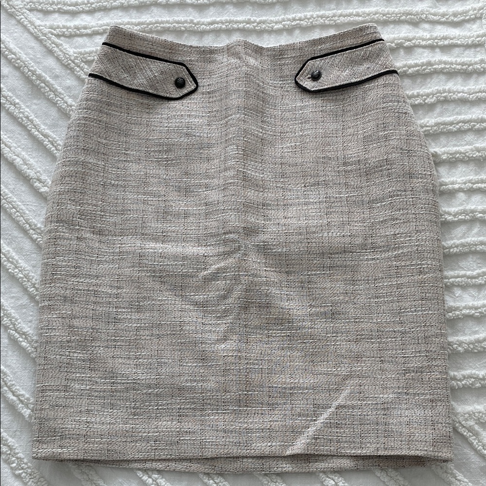 Classic Beige Tweed Pencil Skirt